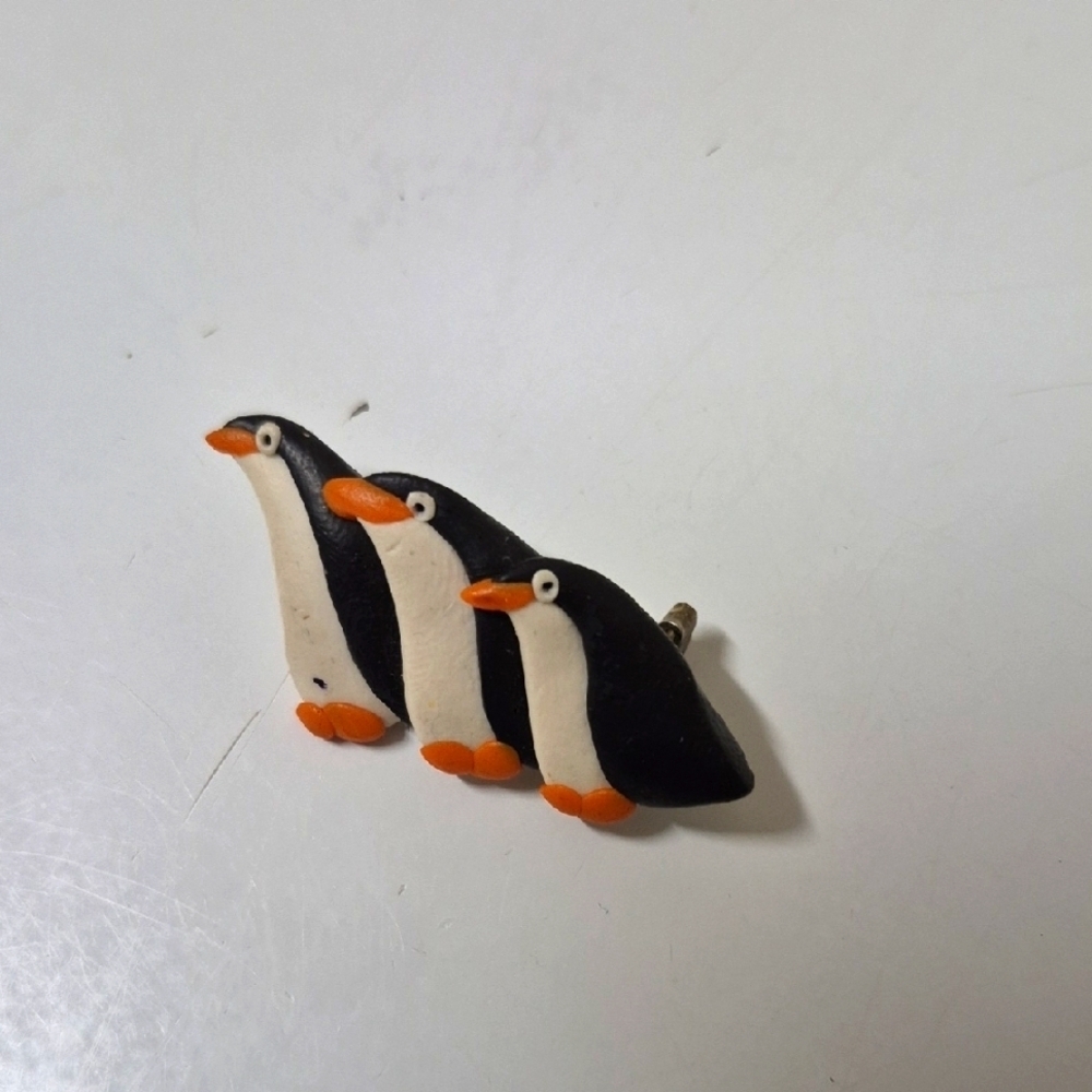 Black and White And Orange Penguin Brooch/Label